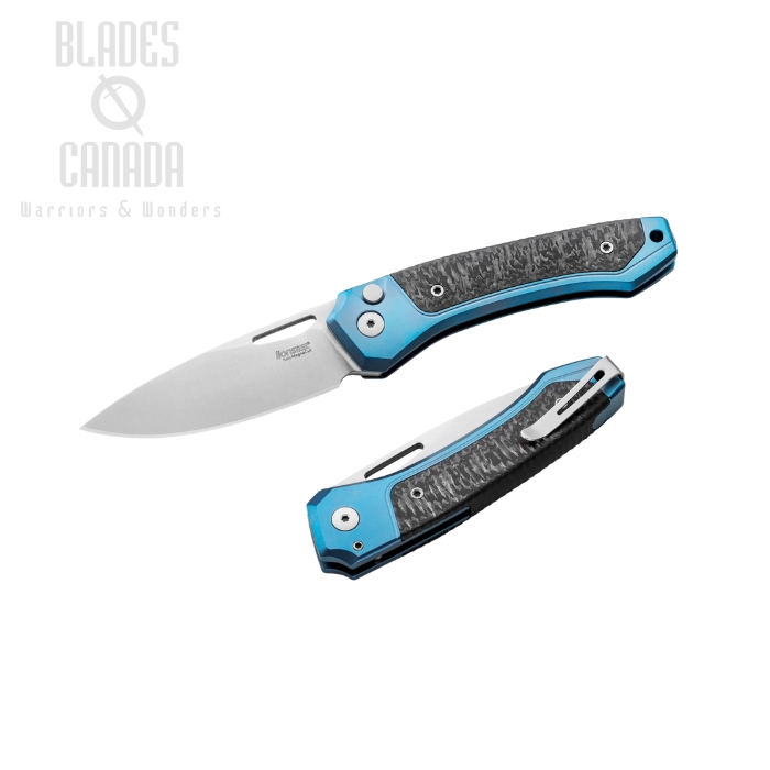 Lion Steel Twain Folding Knife, MagnaCut, Titanium Blue/Carbon Fiber, TW BL CF